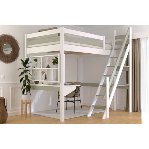 Lit Mezzanine Bois 120x200 Sylvia Avec Escalier De Meunier