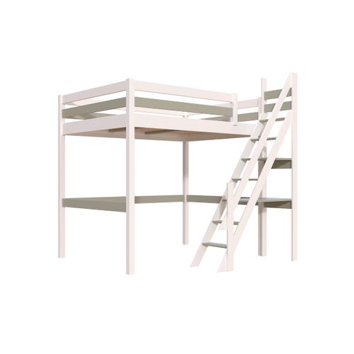 Lit Mezzanine Bois 140x200 Sylvia Avec Escalier De Meunier