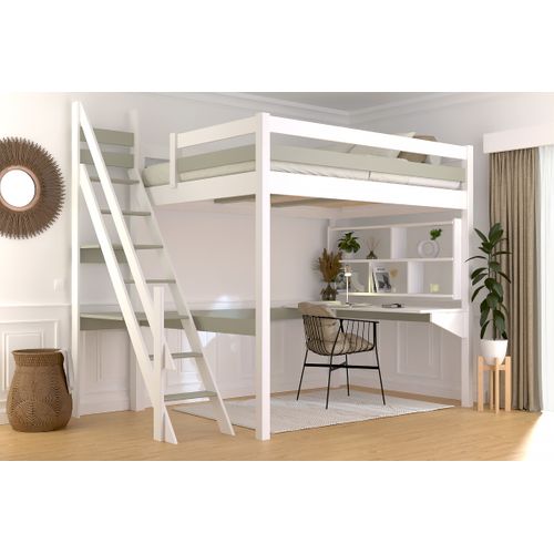 Lit Mezzanine Bois 140x200 Sylvia Avec Escalier De Meunier