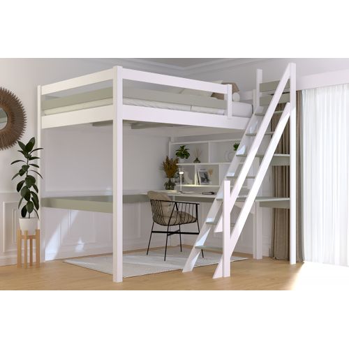 Lit Mezzanine Bois 140x200 Sylvia Avec Escalier De Meunier