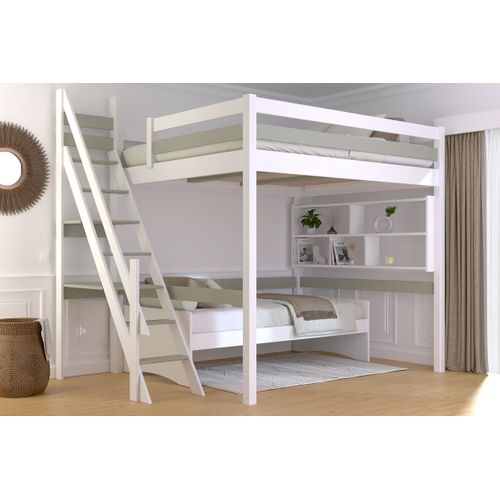 Lit Mezzanine Bois 160x200 Sylvia Avec Escalier De Meunier