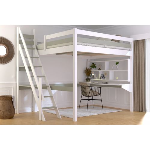 Lit Mezzanine Bois 160x200 Sylvia Avec Escalier De Meunier