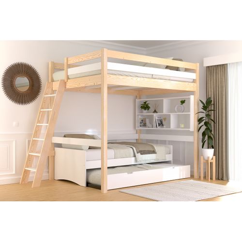 Lit Mezzanine 2 Places Bois Sylvia 140x190 Échelle Inclinée