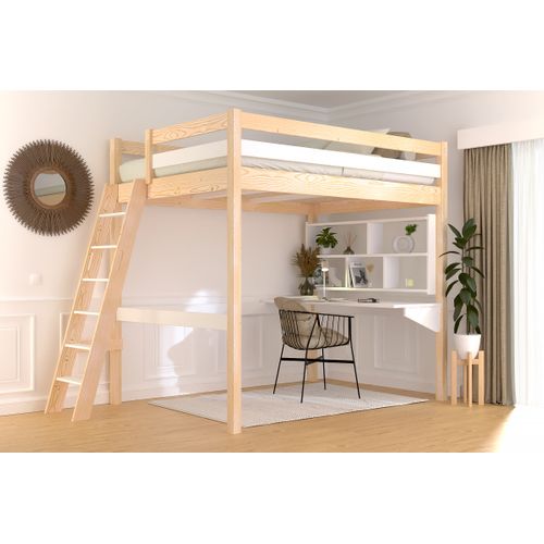 Lit Mezzanine 2 Places Bois Sylvia 140x200 Échelle Inclinée