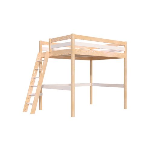 Lit Mezzanine 2 Places Bois Sylvia 140x200 Échelle Inclinée
