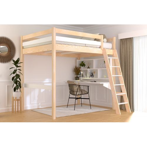Lit Mezzanine 2 Places Bois Sylvia 140x200 Échelle Inclinée