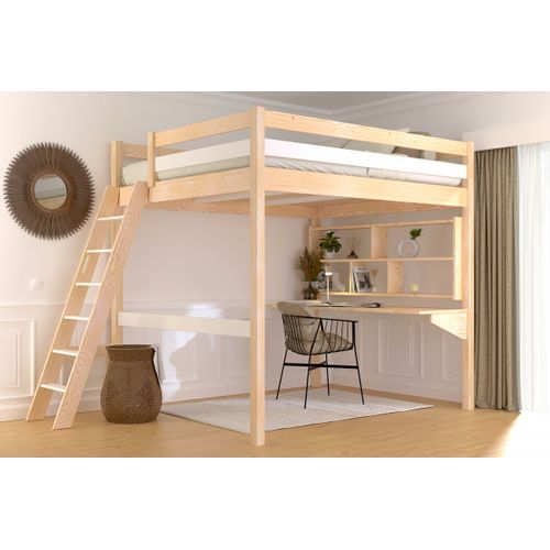 Lit Mezzanine 2 Places Bois Sylvia 160x200 Échelle Inclinée