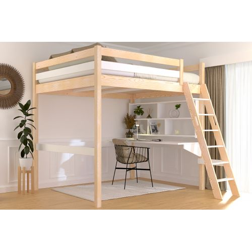 Lit Mezzanine 2 Places Bois Sylvia 160x200 Échelle Inclinée