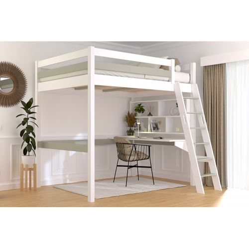 Lit Mezzanine 2 Places Bois Sylvia 140x190 Échelle Inclinée