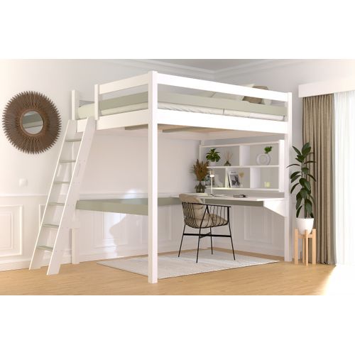 Lit Mezzanine 2 Places Bois Sylvia 140x200 Échelle Inclinée