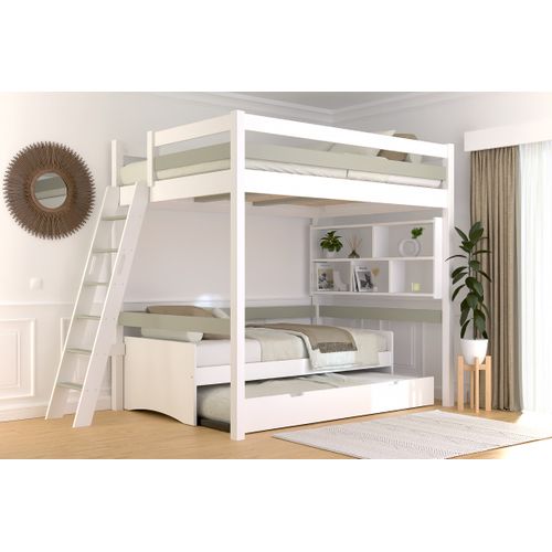 Lit Mezzanine 2 Places Bois Sylvia 140x200 Échelle Inclinée