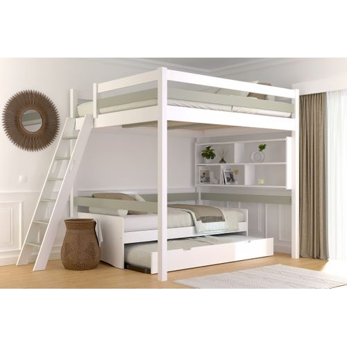 Lit Mezzanine 2 Places Bois Sylvia 160x200 Échelle Inclinée