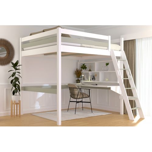 Lit Mezzanine 2 Places Bois Sylvia 160x200 Échelle Inclinée