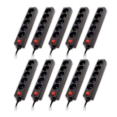 Lot De 10 Blocs Multiprise 5 Prises 16a 2p+t + Interrupteur - Noir - Zenitech