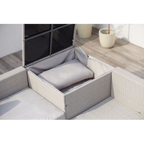 Silang Gris Clair : Salon De Jardin En Résine Tressée 4 Personnes Avec Coffre Intégré