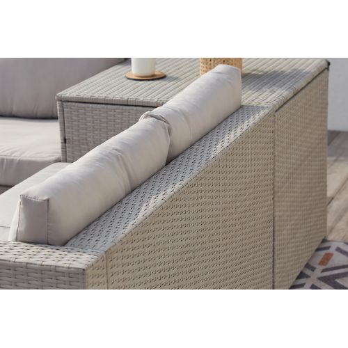 Silang Gris Clair : Salon De Jardin En Résine Tressée 4 Personnes Avec Coffre Intégré