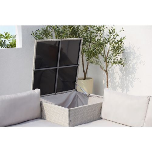 Silang Gris Clair : Salon De Jardin En Résine Tressée 4 Personnes Avec Coffre Intégré