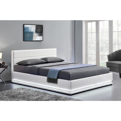 Lit New York - Structure De Lit En Pu Blanc Avec Rangements Et LED Intégrées - 160x200 Cm