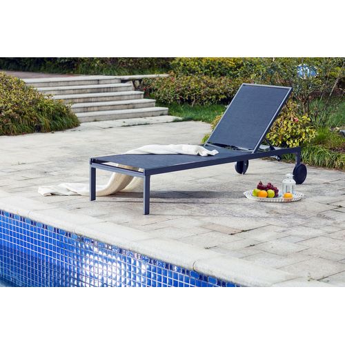 Cuba - Lot De 2 Bains De Soleil Inclinables Noirs Avec Roues En Aluminium