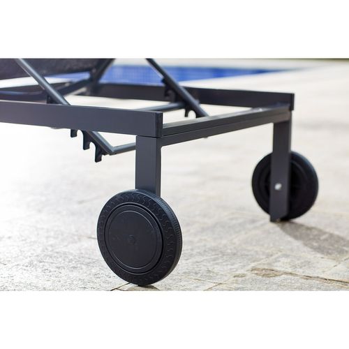 Cuba - Lot De 2 Bains De Soleil Inclinables Noirs Avec Roues En Aluminium