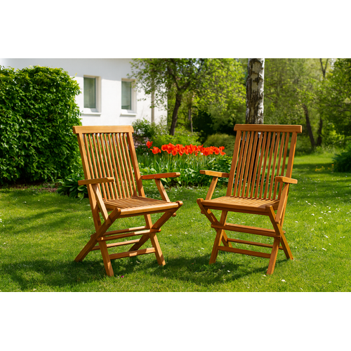 Kajang - Lot De 2 Fauteuils De Jardin Pliants En Teck Massif Brut