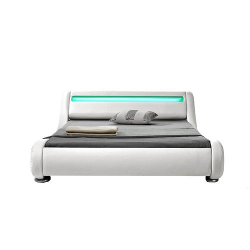 Lit Seattle - Structure De Lit Simili Blanc Avec LED Intégrées - 160x200 Cm