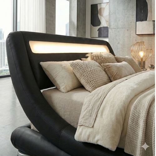 Lit Seattle - Structure De Lit Simili Noir Avec LED Intégrées - 160x200 Cm