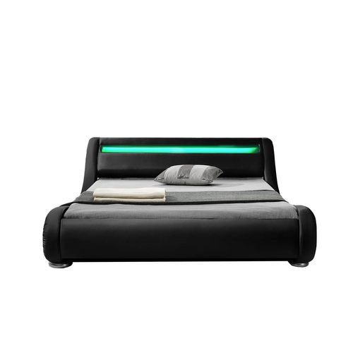 Lit Seattle - Structure De Lit Simili Noir Avec LED Intégrées - 160x200 Cm