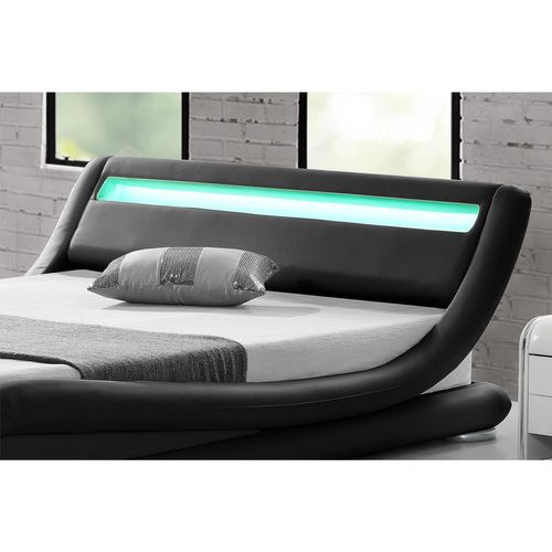 Lit Seattle - Structure De Lit Simili Noir Avec LED Intégrées - 160x200 Cm