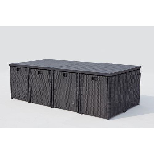 Sunset - Table Et Chaise 12 Places Encastrables Alu Résine Noir-blanc