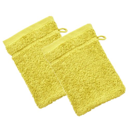 Lot De 2 Gant De Toilette 15x20 Jaune En Coton