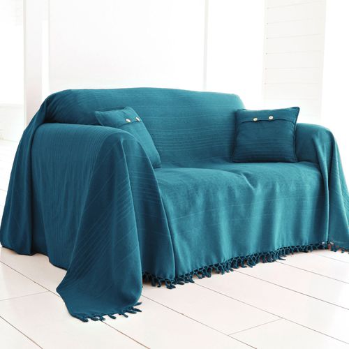 Jeté De Canapé 270x250 Bleu Canard En Coton