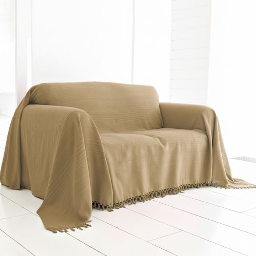Jeté De Canapé 230x250 Beige Ficelle En Coton