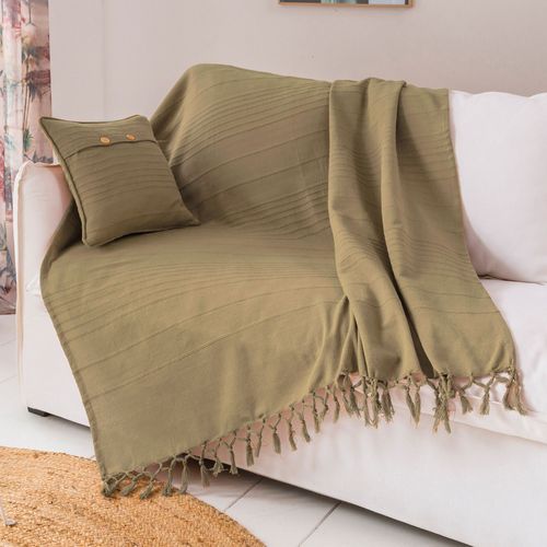 Jeté De Canapé 270x250 Beige Ficelle En Coton