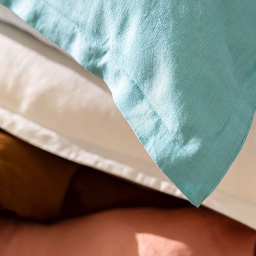 Taie Volant 63x63 Bleu Aqua En Lin
