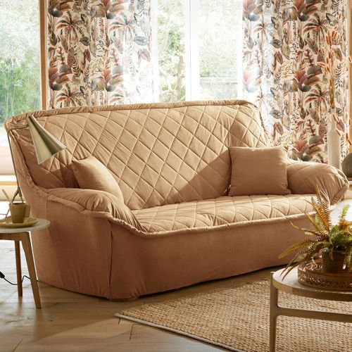 Housse Canapé 2 Places Marron Noisette En Polyester