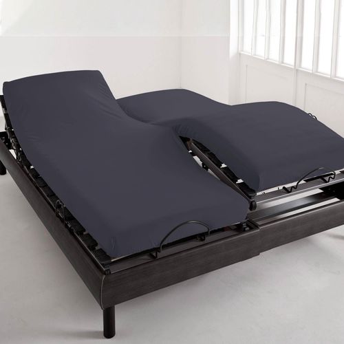 Drap-housse Tête Et Pied Reglable 140x190x28 Gris Souris En Coton