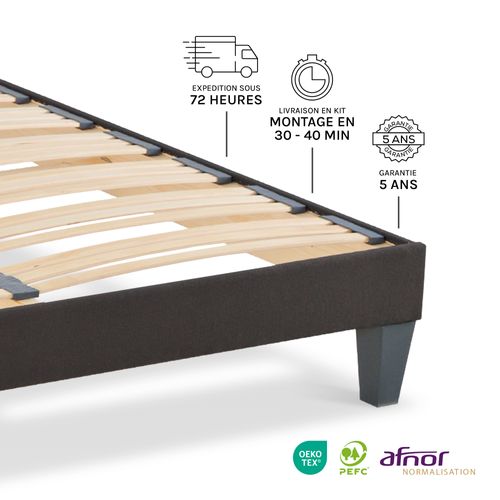 Sommier à Lattes En Bois Kit15 90x190 Cm Coloris Gris  Livré En Kit