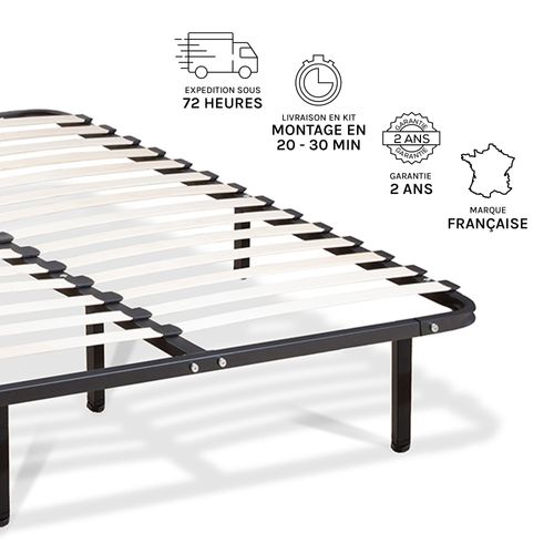 Sommier à Lattes En Métal Somkit 160x200 Cm Coloris Noir Livré En Kit