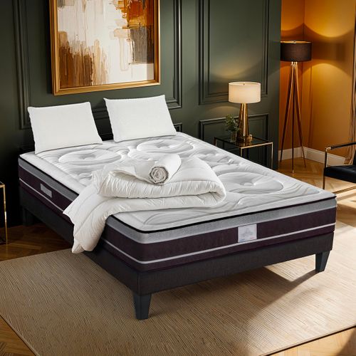 Pack Divin 140x190 Cm Matelas Ressorts + Sommier Bois + Accessoires