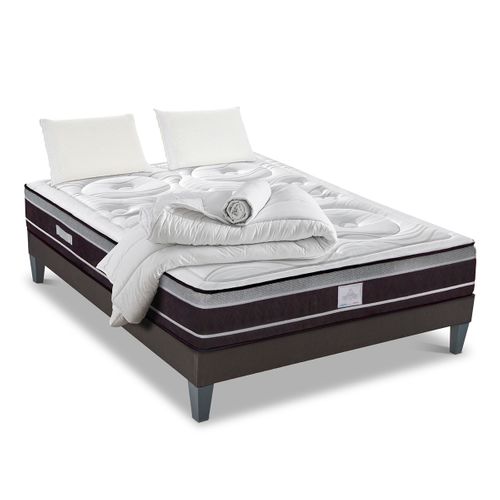 Pack Divin 140x190 Cm Matelas Ressorts + Sommier Bois + Accessoires