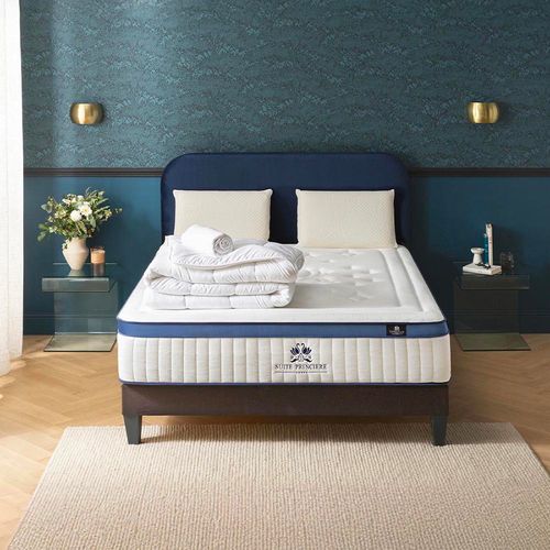 Pack Suite Princière 180x200 Cm Matelas Micro-ressorts + Sommier Bois + Accessoires
