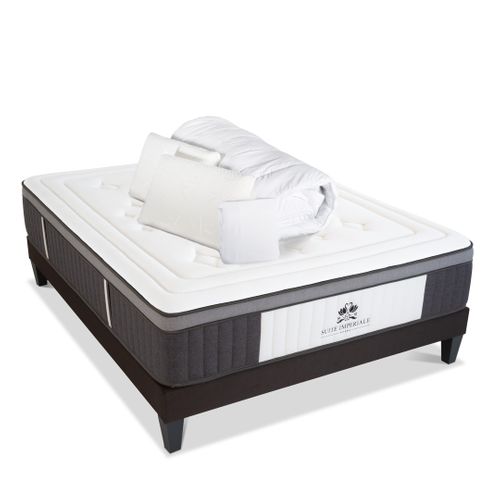 Pack Suite Impériale 140x190 Cm Matelas Ressorts + Sommier Bois + Accessoires