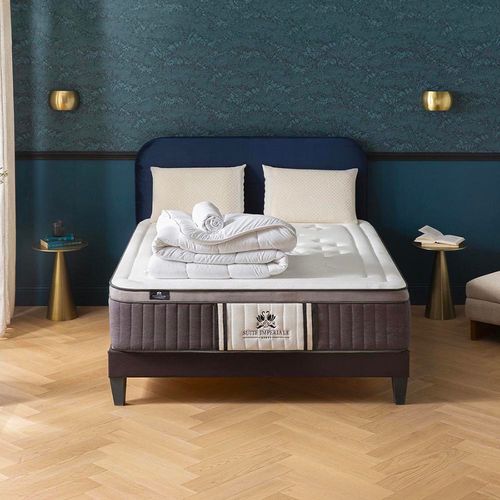 Pack Suite Impériale 140x200 Cm Matelas Ressorts  + Sommier Bois + Accessoires