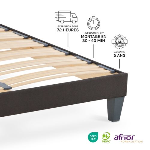 Sommier En Kit Tissu Gris - 140 X 190 Cm