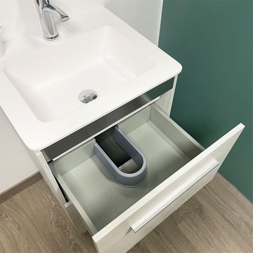 Meuble à Suspendre Ou à Poser 52 Cm Chêne Blanchi Avec Plan Vasque - 2 Tiroirs - Beop