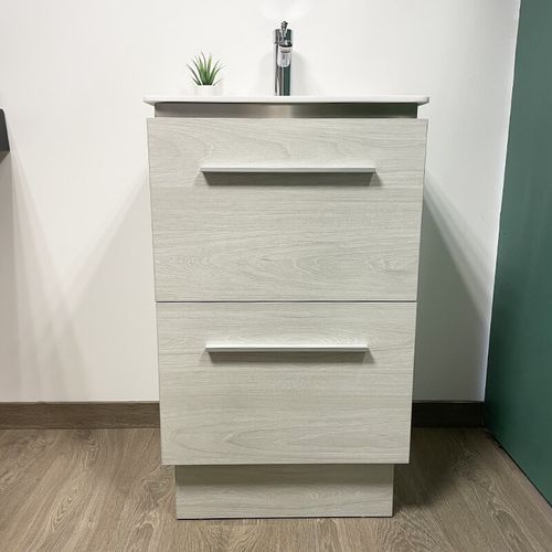 Meuble à Suspendre Ou à Poser 52 Cm Chêne Blanchi Avec Plan Vasque - 2 Tiroirs - Beop