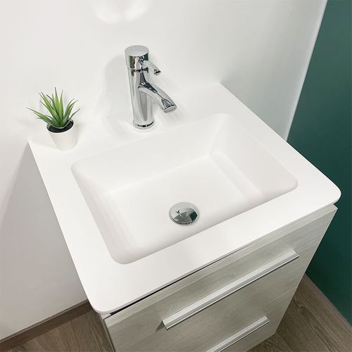 Meuble à Suspendre Ou à Poser 52 Cm Chêne Blanchi Avec Plan Vasque - 2 Tiroirs - Beop