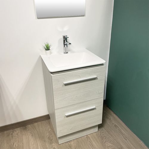 Meuble à Suspendre Ou à Poser 52 Cm Chêne Blanchi Avec Plan Vasque - 2 Tiroirs - Beop