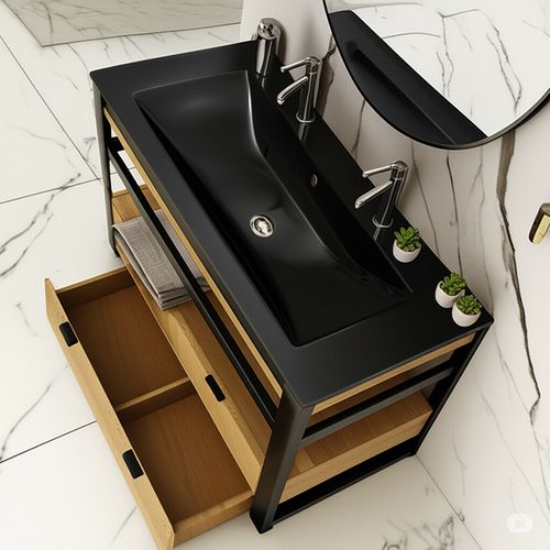 Meuble Chêne Et Plan Vasque 120cm Avec Tiroir